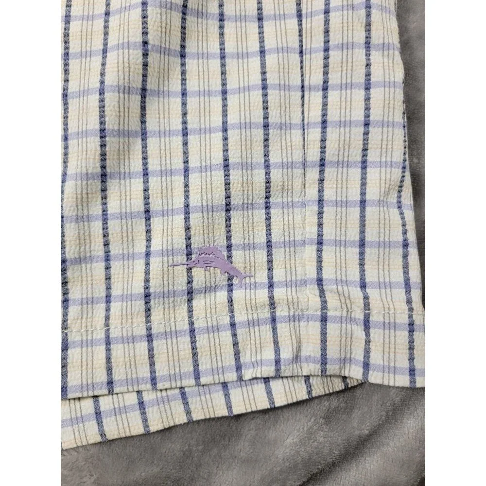Tommy Bahama White Plaid Shorts Mens 36x9 Nylon Stretch, shirt Gripper‎ waist